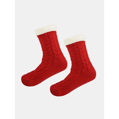 Kuschelsocken mit Zopfmuster und rutschhemmender Sohle