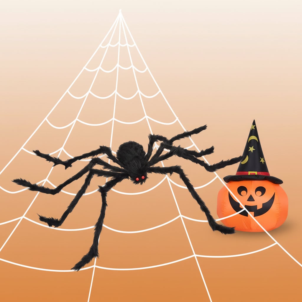 Riesige Halloween-Spinne mit beweglichen Beinen und Spinnennetz