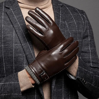 Guantes de cuero para hombre con forro de cachemira y función para pantalla táctil