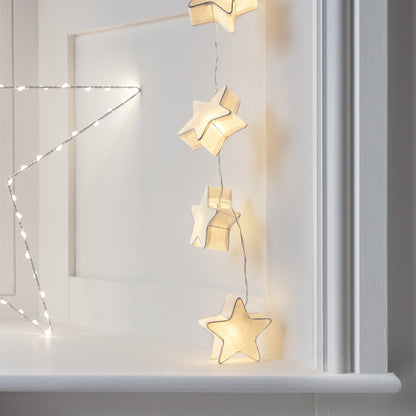 Grinalda de luzes LED com motivos de papel em forma de estrela, coração ou árvore de Natal
