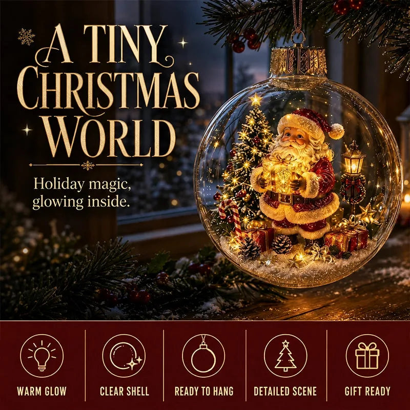 Bola de Navidad iluminada con decoración en miniatura de invierno
