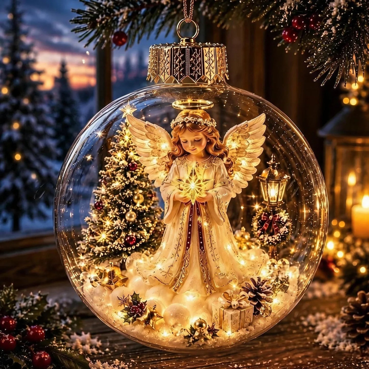 Bola de Navidad iluminada con decoración en miniatura de invierno