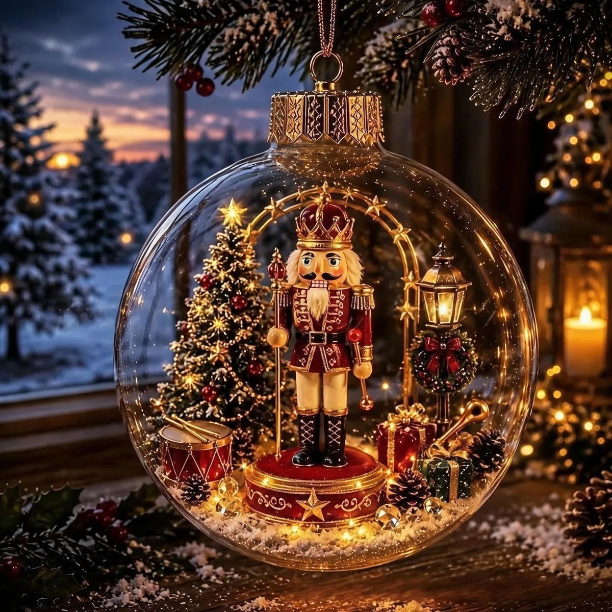 Bola de Navidad iluminada con decoración en miniatura de invierno