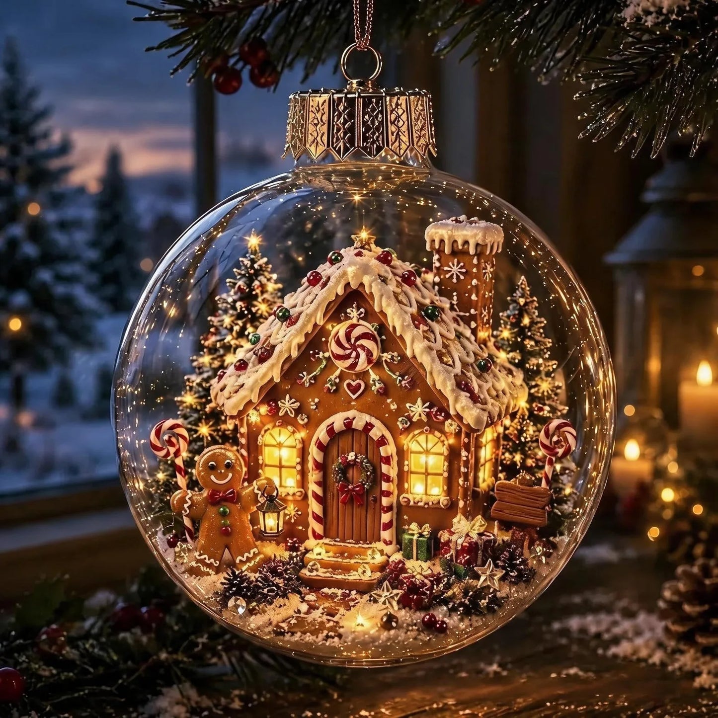 Bola de Navidad iluminada con decoración en miniatura de invierno