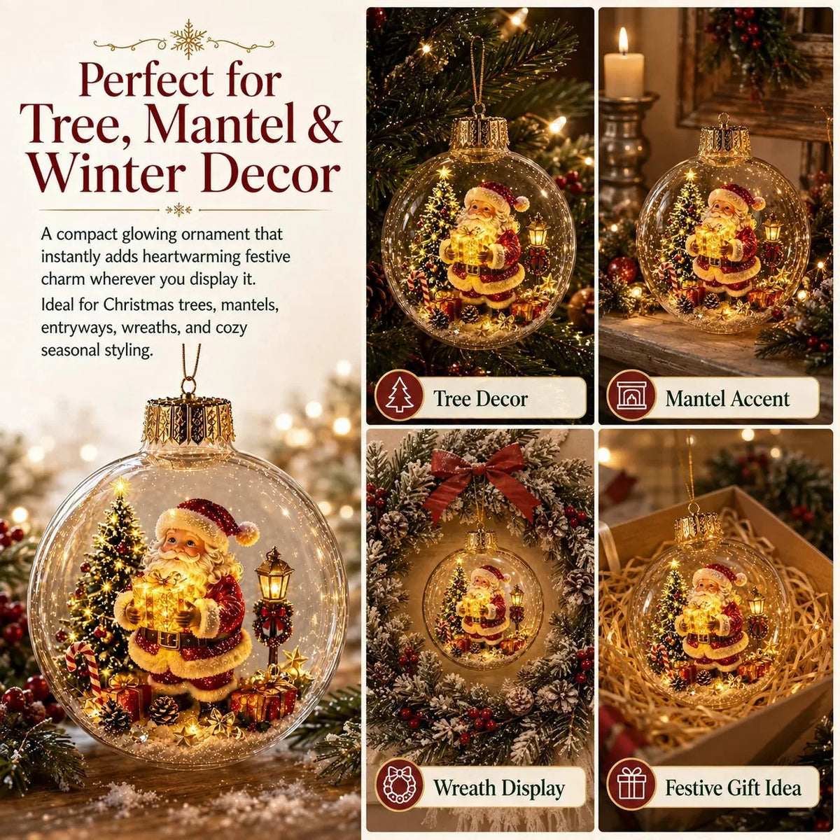 Bola de Navidad iluminada con decoración en miniatura de invierno