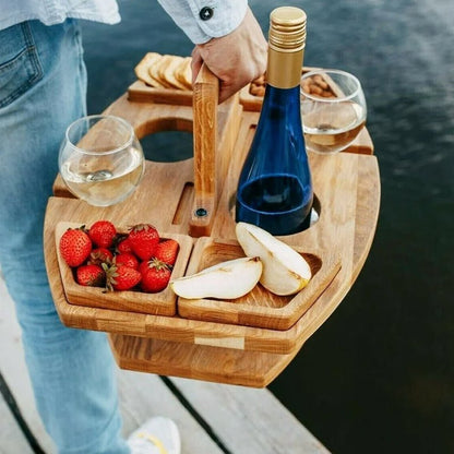 Mesa de vinho portátil em madeira para piqueniques e aperitivos