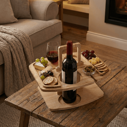 Mesa de vinho portátil em madeira para piqueniques e aperitivos