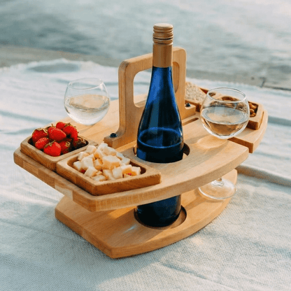 Mesa de vinho portátil em madeira para piqueniques e aperitivos
