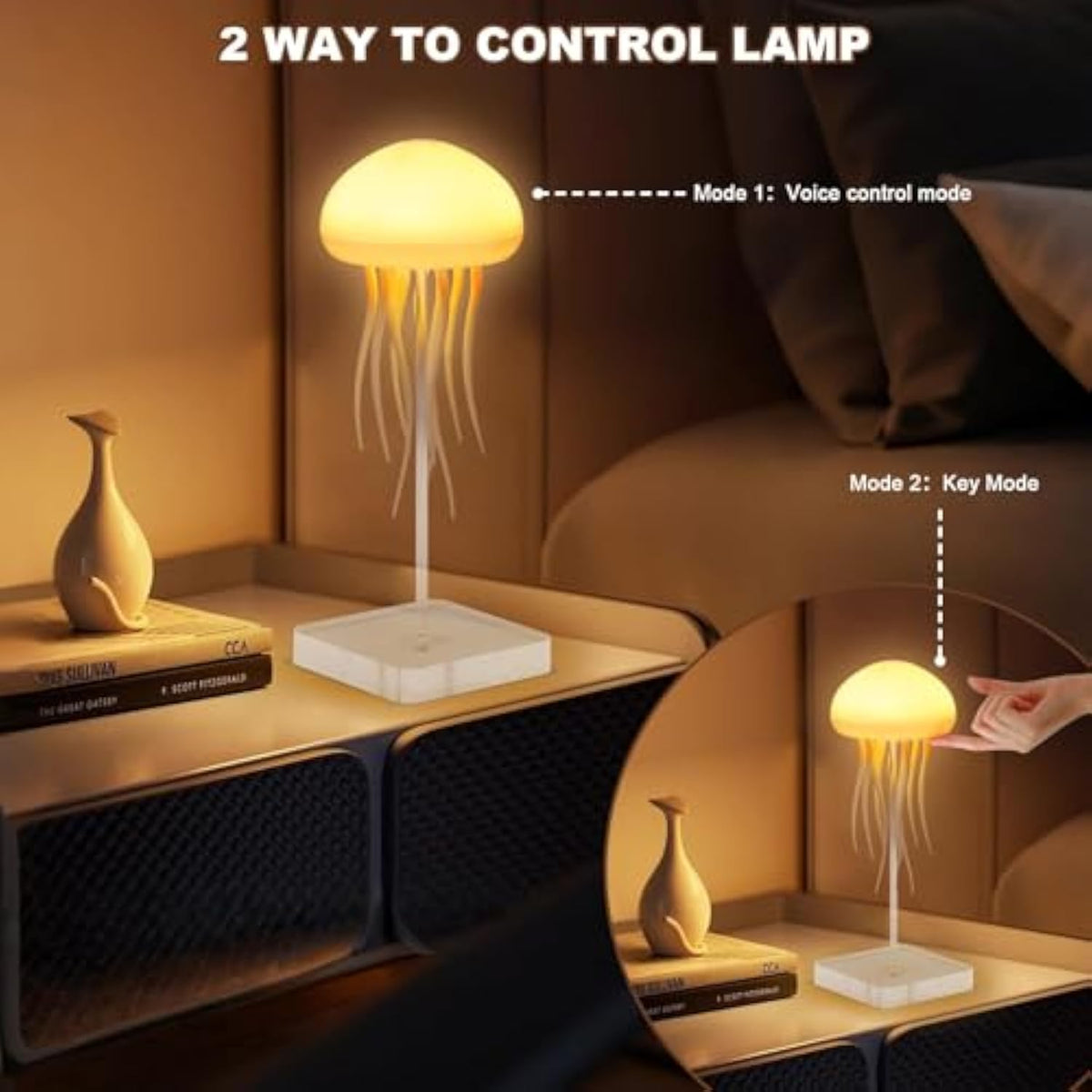 Lámpara de medusas recargable con cambio de color y control por sonido