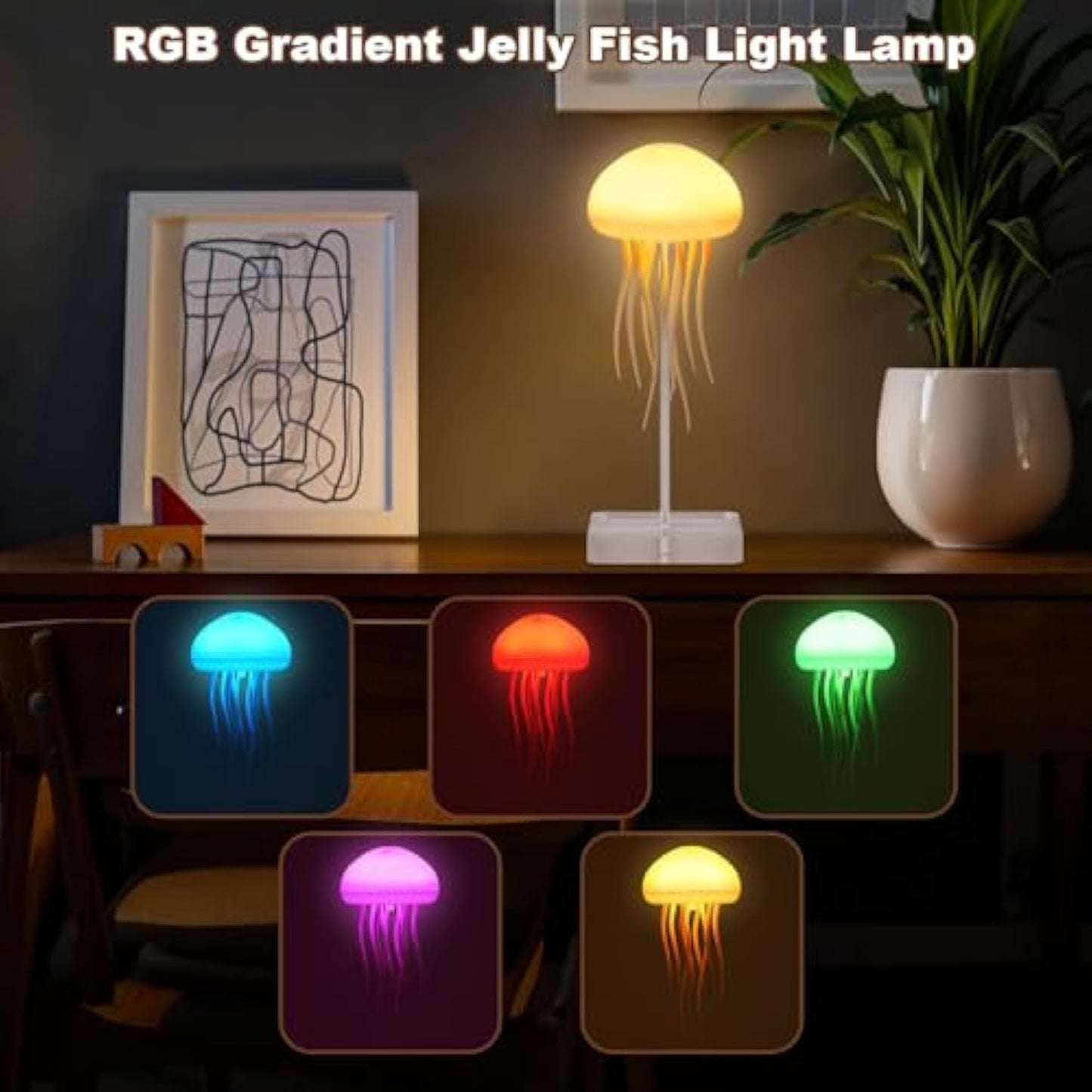 Lámpara de medusas recargable con cambio de color y control por sonido