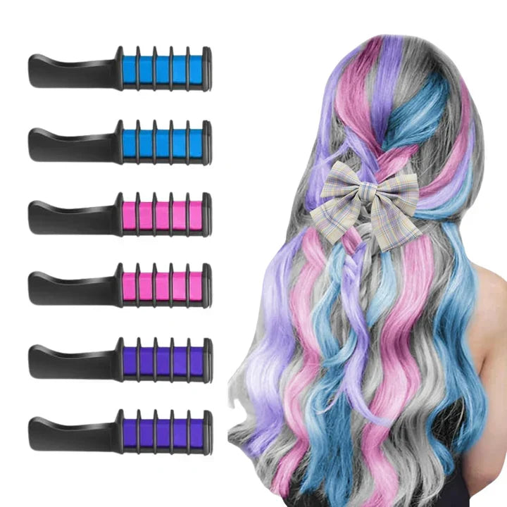 Giz de cabelo temporário com pente para madeixas coloridas e penteados