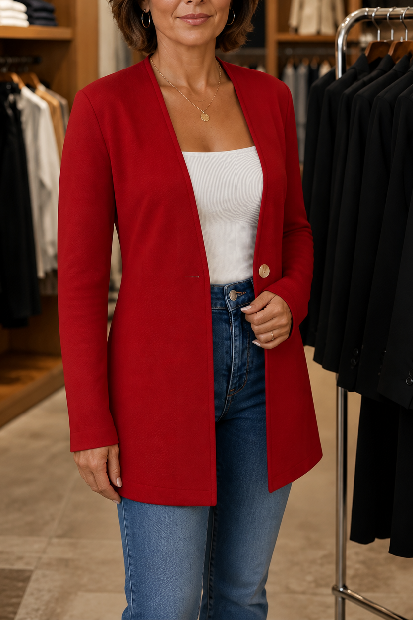 Damen Longblazer mit V-Ausschnitt und Knopfverschluss