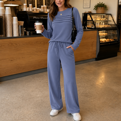 Damen Zweiteiler mit Rundhalsshirt und Hose mit Kordelzug