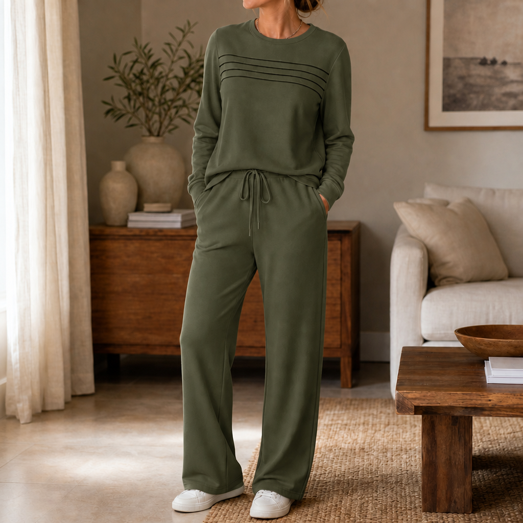 Damen Zweiteiler mit Rundhalsshirt und Hose mit Kordelzug