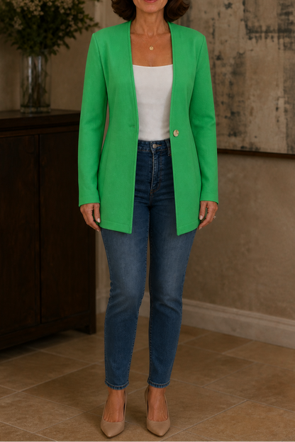Damen Longblazer mit V-Ausschnitt und Knopfverschluss