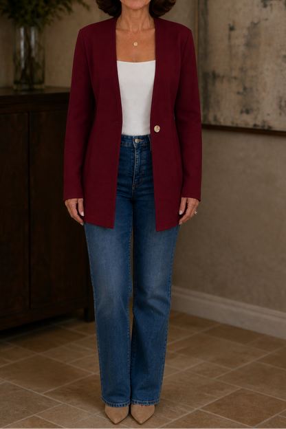 Damen Longblazer mit V-Ausschnitt und Knopfverschluss