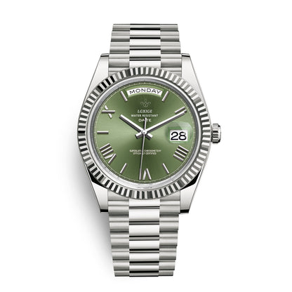 Reloj de pulsera automático para hombre con visualización de día y fecha: atemporal y elegante.