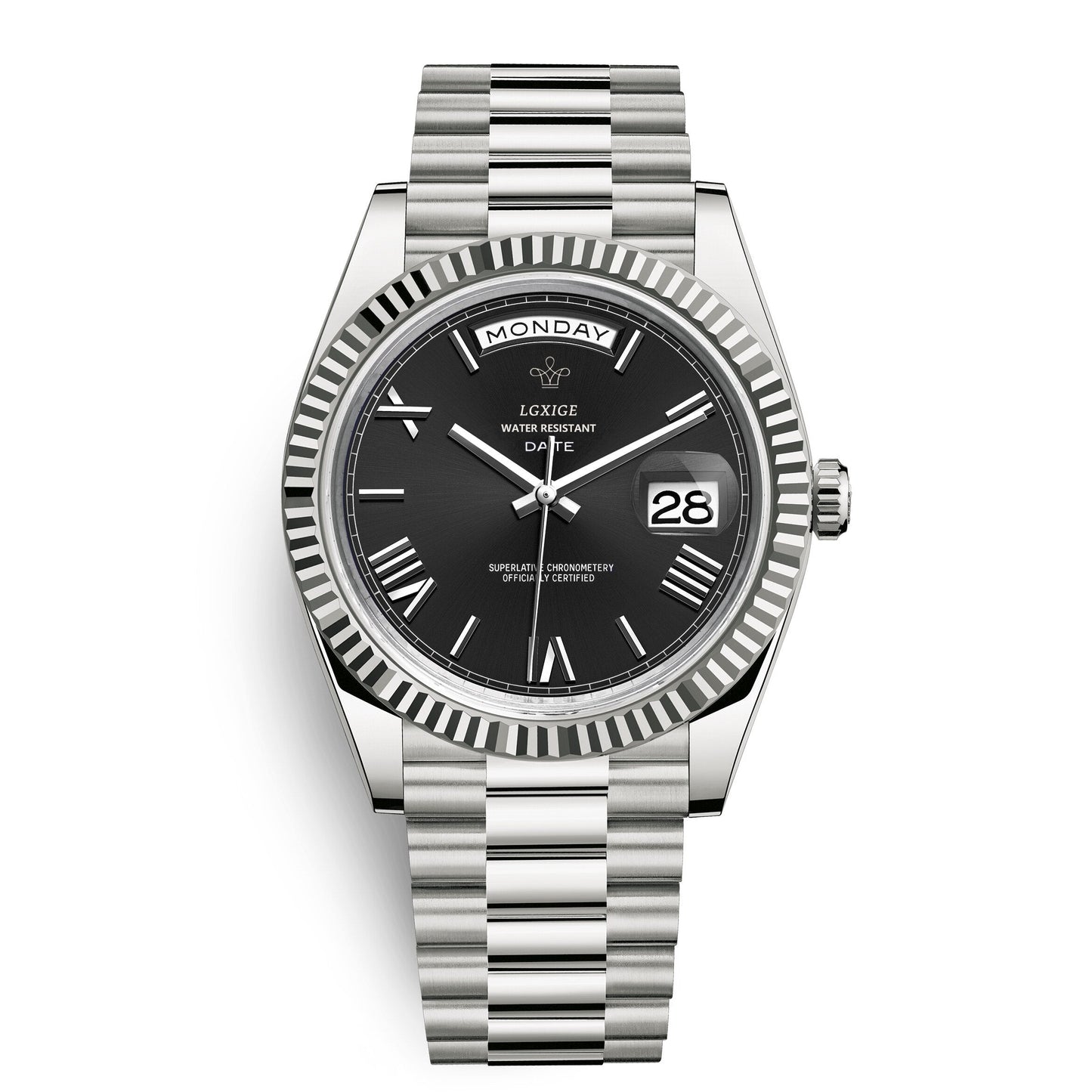 Reloj de pulsera automático para hombre con visualización de día y fecha: atemporal y elegante.