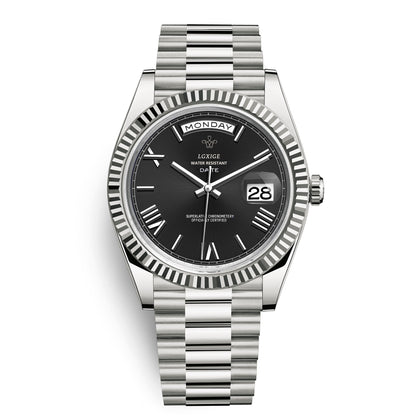 Reloj de pulsera automático para hombre con visualización de día y fecha: atemporal y elegante.