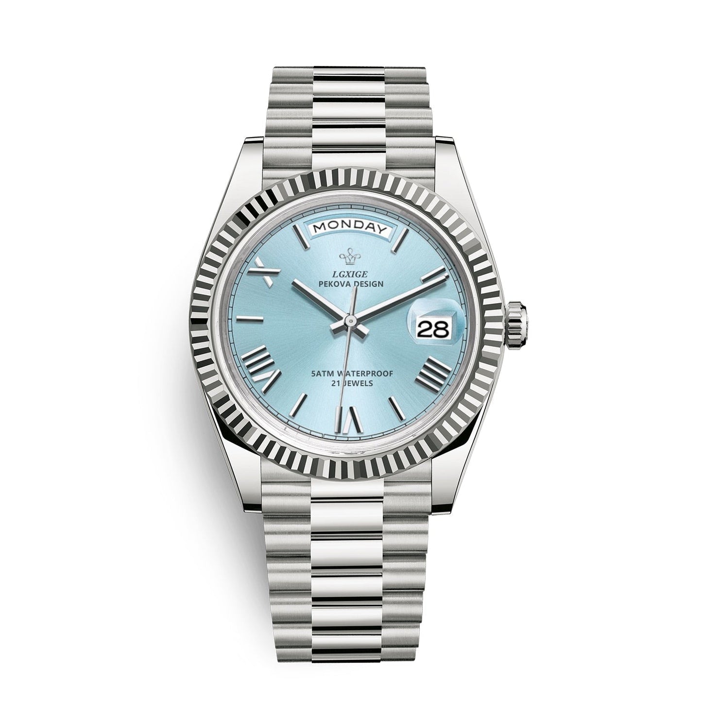 Reloj de pulsera automático para hombre con visualización de día y fecha: atemporal y elegante.
