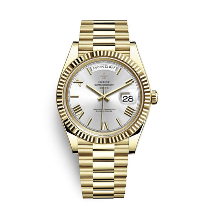 Reloj de pulsera automático para hombre con visualización de día y fecha: atemporal y elegante.