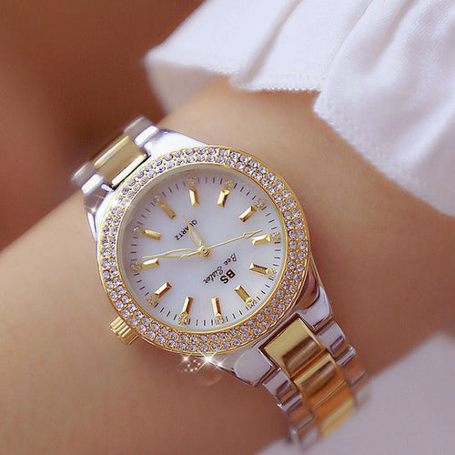 Aurora Luxe Damenarmbanduhr – Goldfarben mit Funkelnden Akzenten
