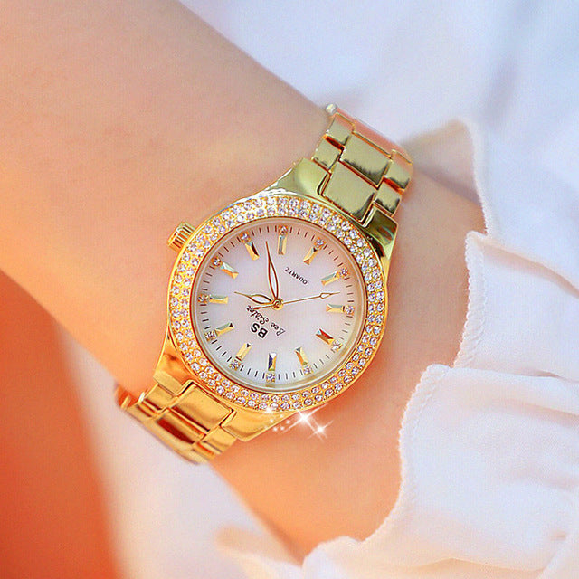 Aurora Luxe Damenarmbanduhr – Goldfarben mit Funkelnden Akzenten