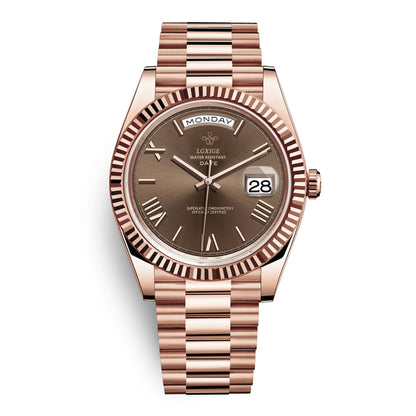 Reloj de pulsera automático para hombre con visualización de día y fecha: atemporal y elegante.