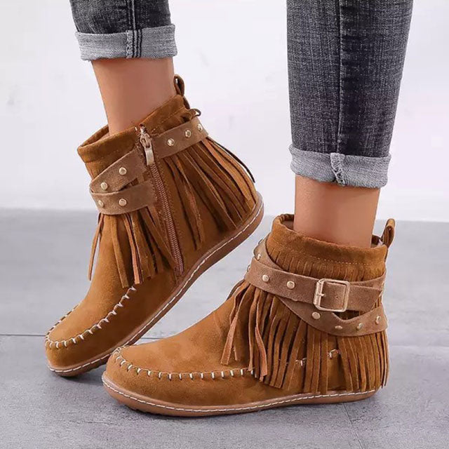Damen-Stiefeletten mit Fransen und Zierschnalle