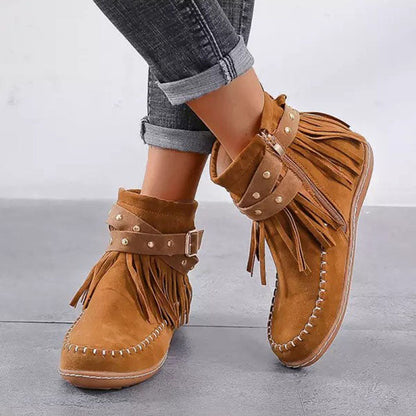Damen-Stiefeletten mit Fransen und Zierschnalle