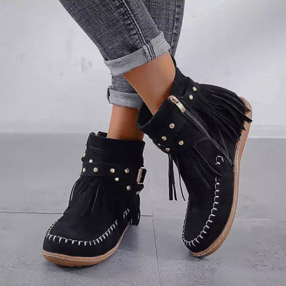 Damen-Stiefeletten mit Fransen und Zierschnalle