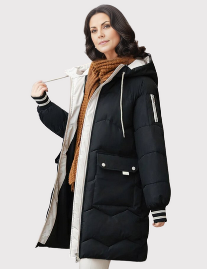 Abrigo de invierno para mujer con capucha y diseño acolchado