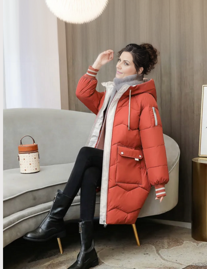 Abrigo de invierno para mujer con capucha y diseño acolchado