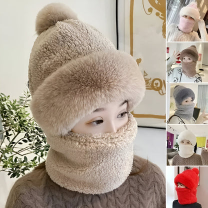 Gorro de invierno para mujer con pompón y bufanda tubular