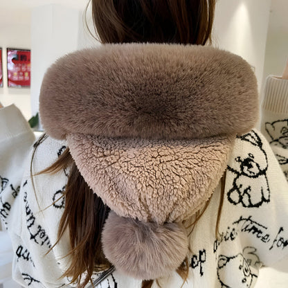 Gorro de invierno para mujer con pompón y bufanda tubular