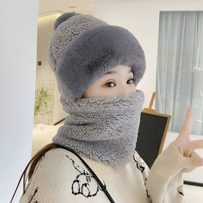 Gorro de invierno para mujer con pompón y bufanda tubular