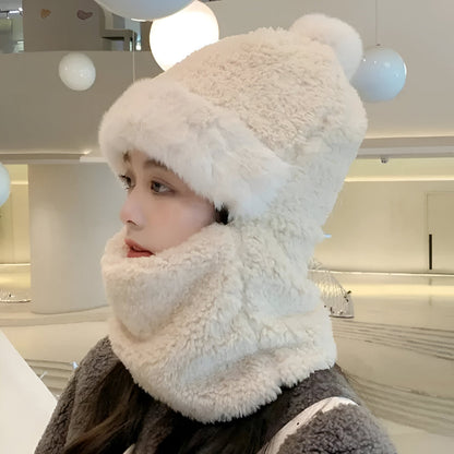 Gorro de invierno para mujer con pompón y bufanda tubular