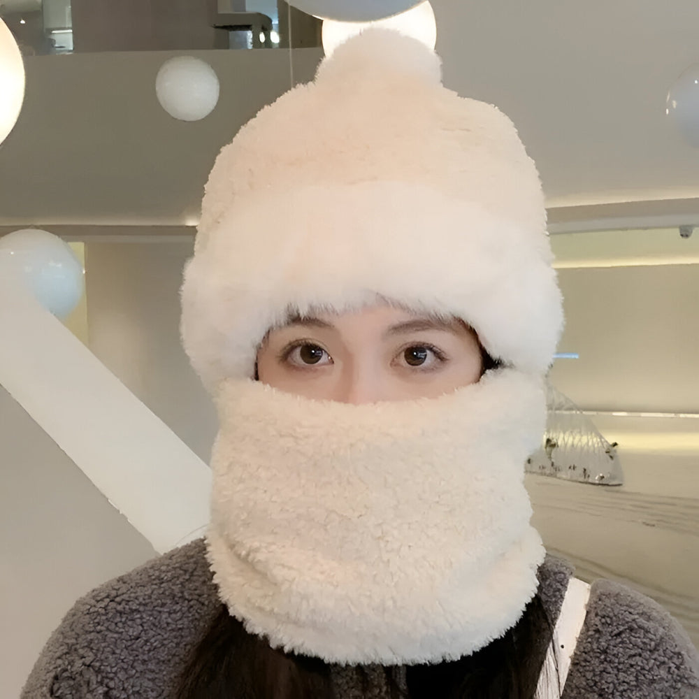 Gorro de invierno para mujer con pompón y bufanda tubular