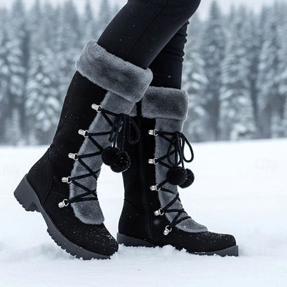Damen-Schneestiefel mit Fellbesatz und Schnürung
