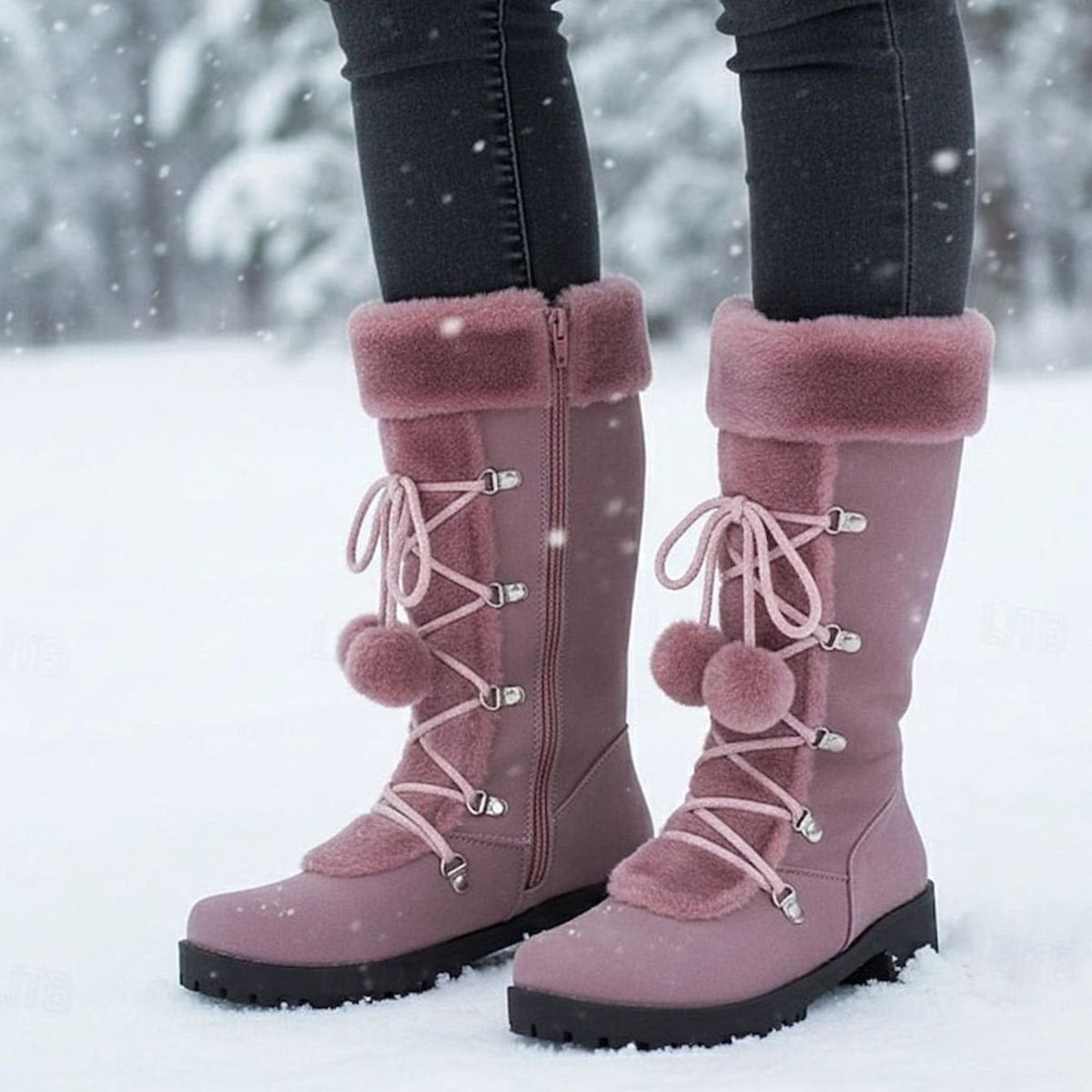 Damen-Schneestiefel mit Fellbesatz und Schnürung