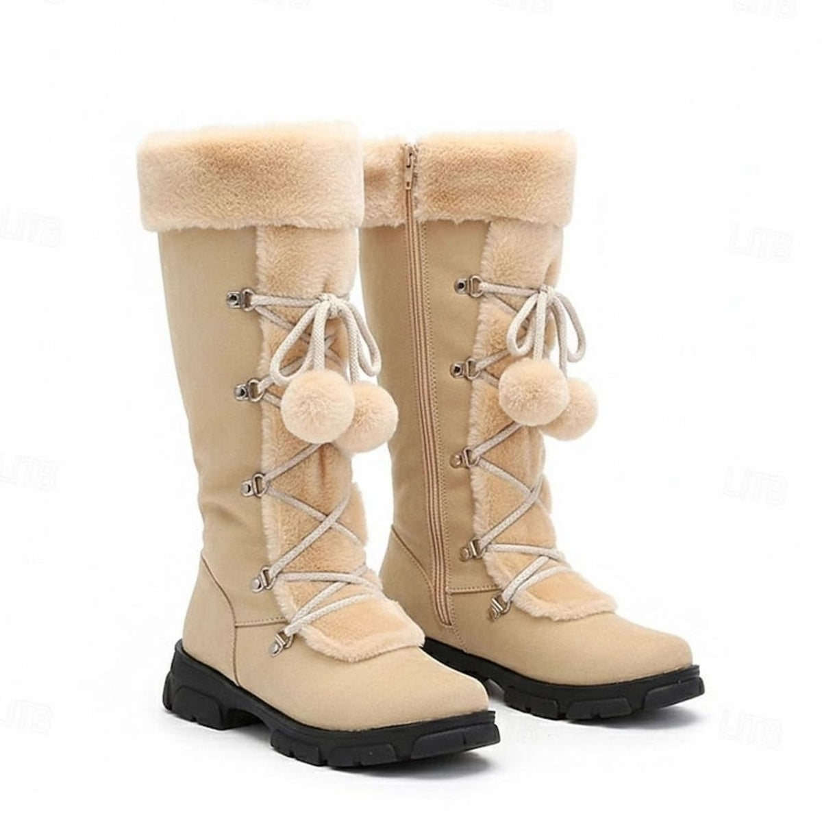 Damen-Schneestiefel mit Fellbesatz und Schnürung