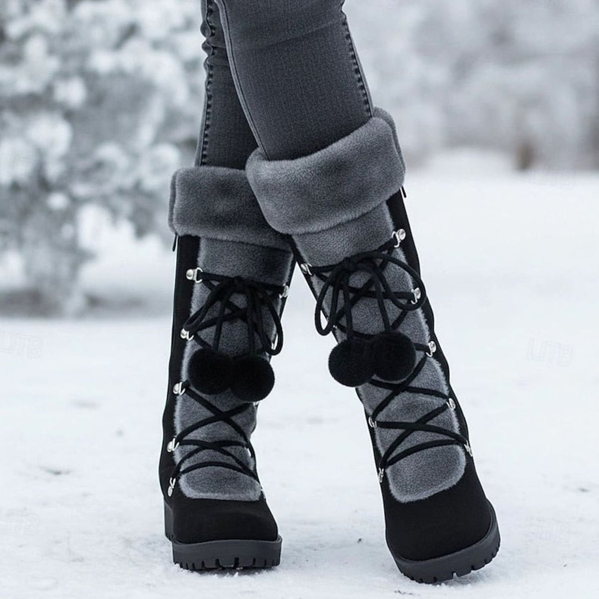 Damen-Schneestiefel mit Fellbesatz und Schnürung