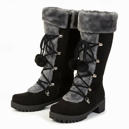 Damen-Schneestiefel mit Fellbesatz und Schnürung