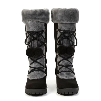 Damen-Schneestiefel mit Fellbesatz und Schnürung