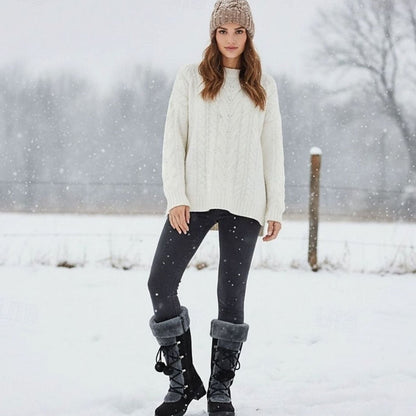 Damen-Schneestiefel mit Fellbesatz und Schnürung