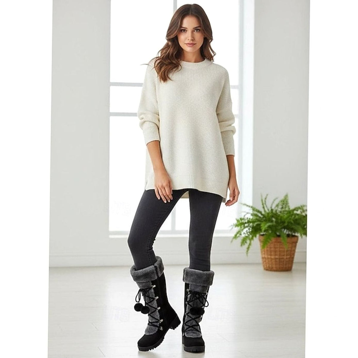Damen-Schneestiefel mit Fellbesatz und Schnürung