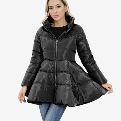 Damen-Midilangjacke mit hohem Kragen und Steppung