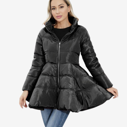 Damen-Midilangjacke mit hohem Kragen und Steppung