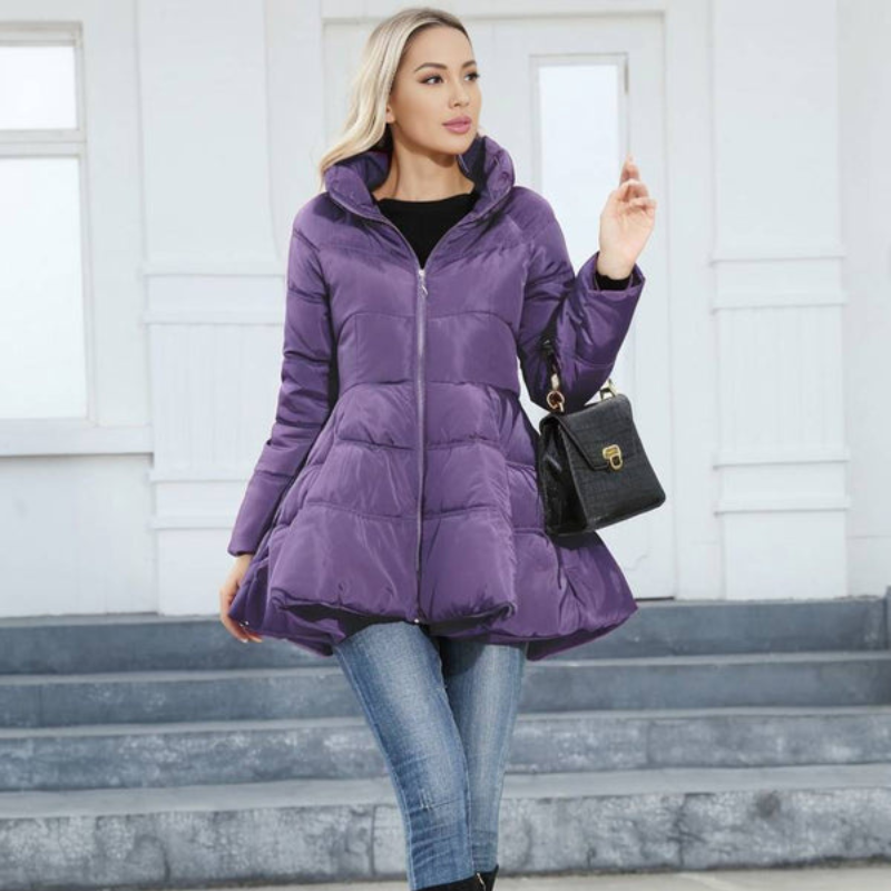 Damen-Midilangjacke mit hohem Kragen und Steppung