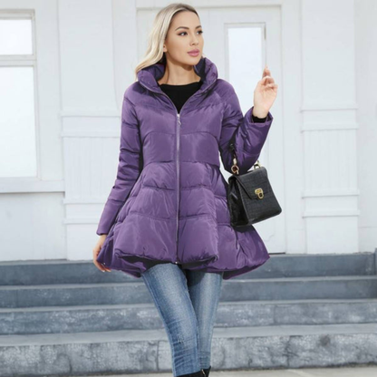 Damen-Midilangjacke mit hohem Kragen und Steppung